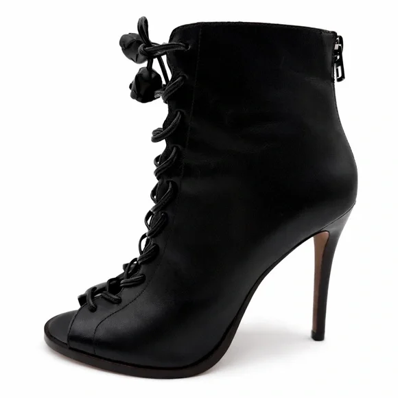 Coach Lena Black Lace-Up Peep-Toe Ankle Booties With Stiletto Heel Size 6B - Picture 3 of 16